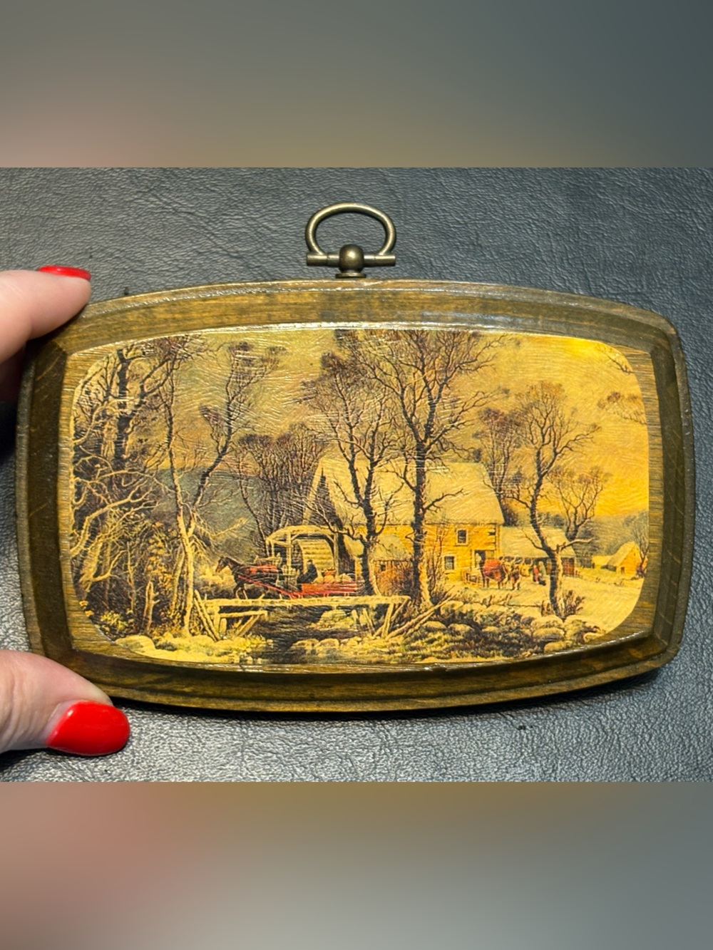 Vintage Bentwood Winter Wall Plaques Currier & Ives Style Set of 2 - Picture 2 of 8